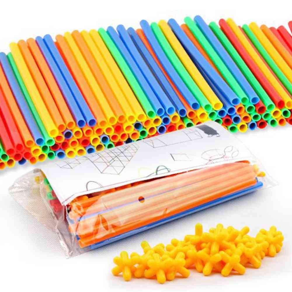 4d Straw, Plastic Stitching Inserted Construction Blocks Toy