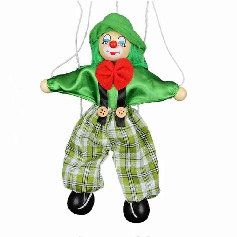 Funny Colorful Pull String Puppet Clown Wooden Marionette - Handcraft Classic Toy