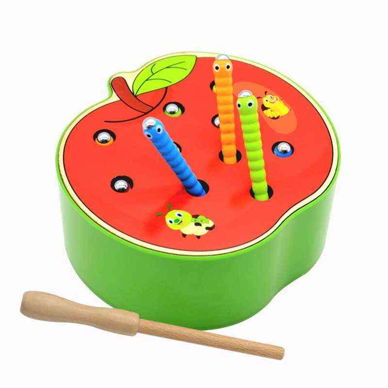 Puzzle 3D giocattoli educativi per la prima infanzia - cattura il verme color fragola magnetica cognitiva mela - cachi scuro