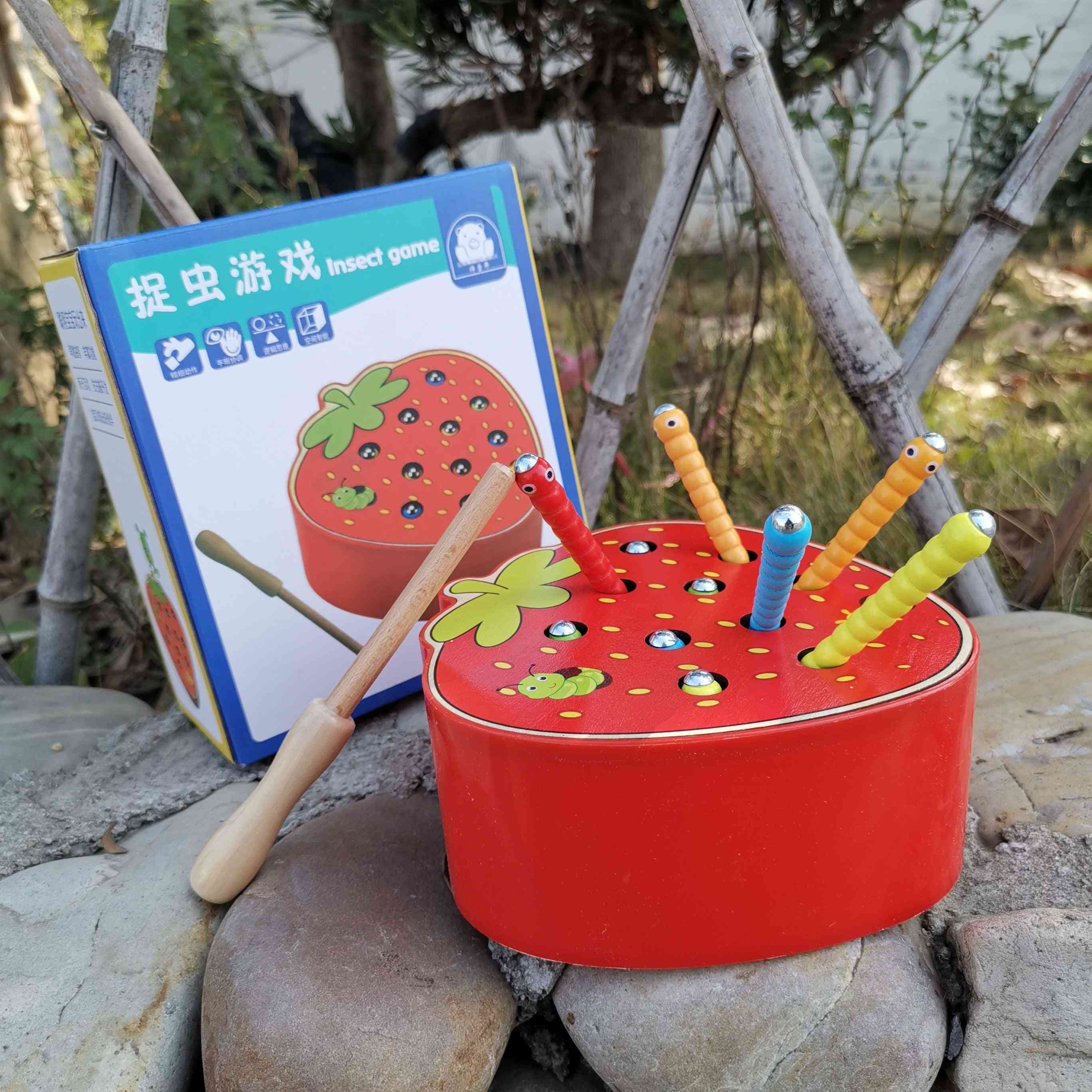 3D-pussel pedagogiska leksaker - fånga maskspel färg kognitiv magnetisk jordgubbe äpple - mörk khaki