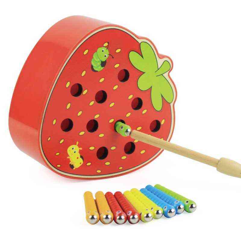 3D-pussel pedagogiska leksaker - fånga maskspel färg kognitiv magnetisk jordgubbe äpple - mörk khaki