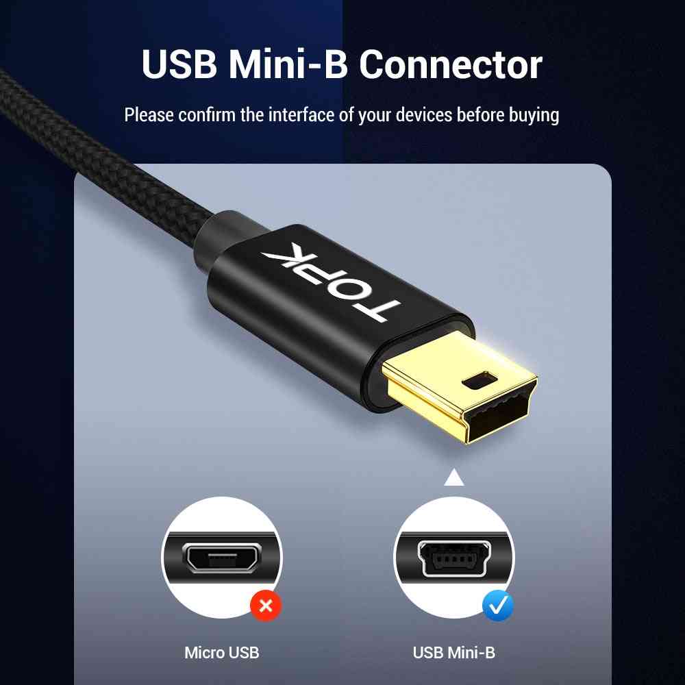 Câble de synchronisation de données rapide mini USB vers USB pour téléphone portable, appareil photo numérique, lecteur MP3 / MP4 - Noir / 1 m