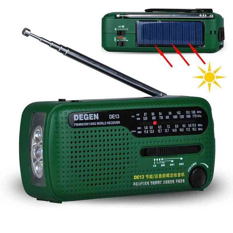 De13 Fm Am Sw Crank Dynamo Solar Power Emergency Radio Global Receiver