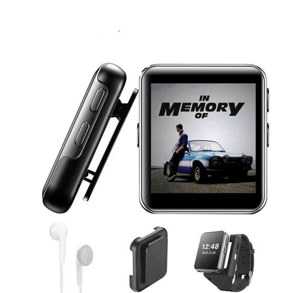 Mini clip mp4-speler met bluetooth 4.2, sporthorloge videospeler touchscreen, hifi lossless geluid muziekspeler voor hardlopen - zwart / 16GB