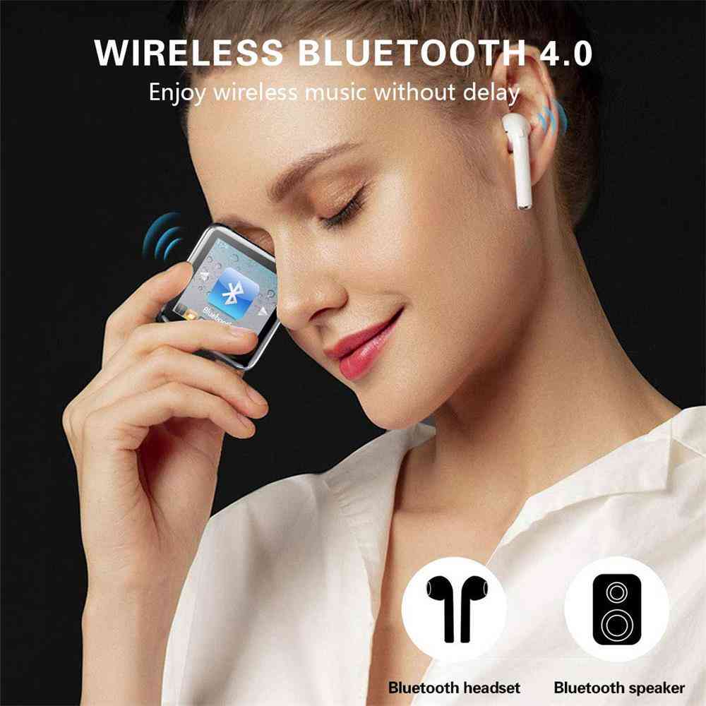 Mini-Clip MP4-Player mit Bluetooth 4.2, Sportuhr Video-Player Touchscreen, Hifi verlustfreie Sound-Musik-Player zum Laufen - schwarz / 16 GB