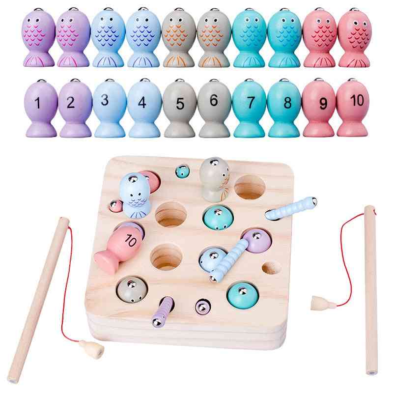 Baby Wooden Montessori, Digit Magnetic Games Fishing, Game Catch Worm Educational Puzzle For  (multicolor)