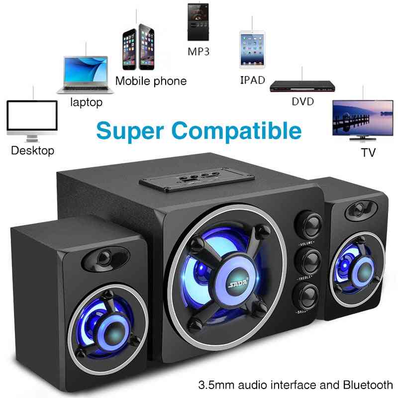 3D stéréo subwoofer basse, musique portable haut-parleur pc, haut-parleurs d'ordinateur USB pour ordinateur portable, télévision, haut-parleurs pour la maison, haut-parleur LED - noir