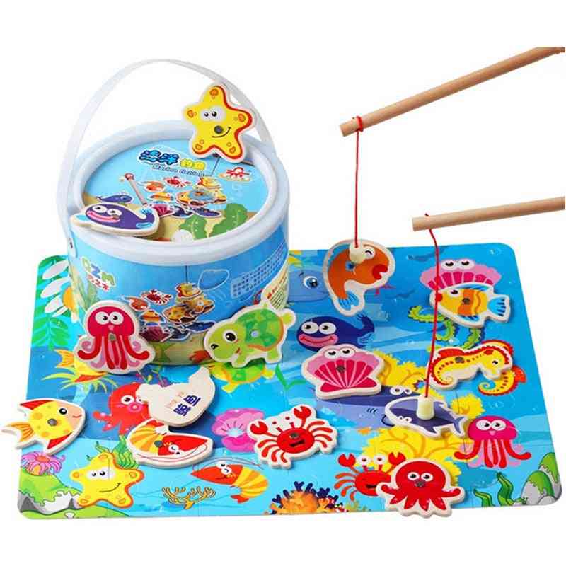 Toddler Baby Educational Puzzle Toy, Wooden Magnetic Fishing Game Set