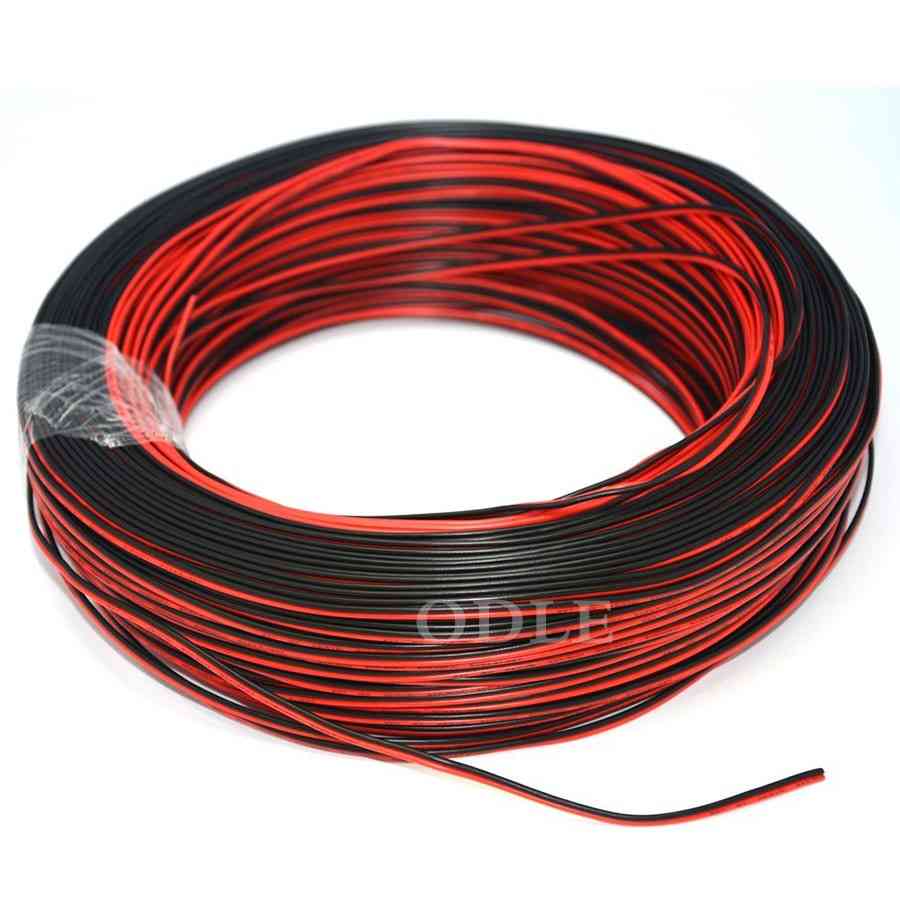 Cordon d'extension électrique en cuivre étamé à 2 broches de 20 mètres, AWG 22, PVC isolé, fil rouge, noir -