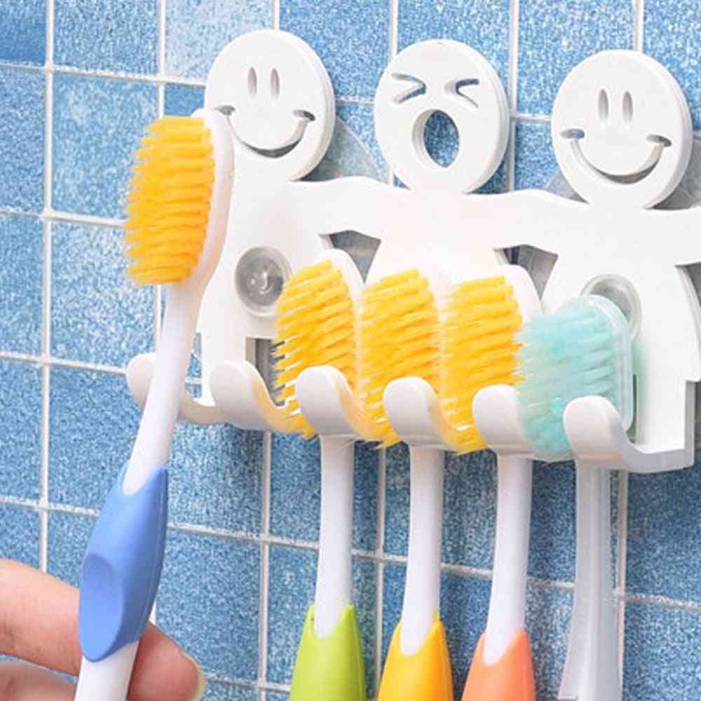 Cute Cartoon Smile Faces-wall Mounted Toothbrush Holder With Suction Cup