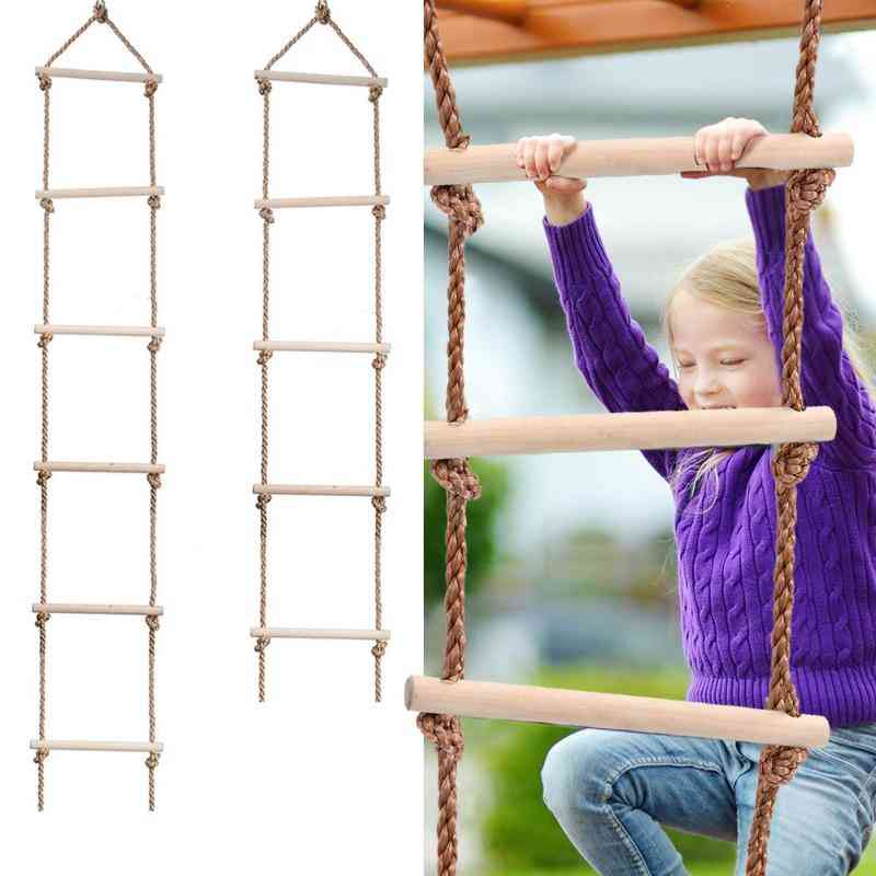 Wooden Rungs Rope Ladder - Climbing, Indoor / Outdoor Safe Fitness Equipment 