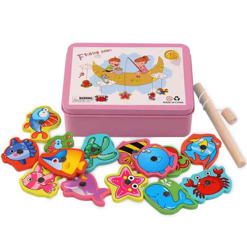 Joc de pescuit magnetic din lemn pentru copii, jucării educative pentru copii