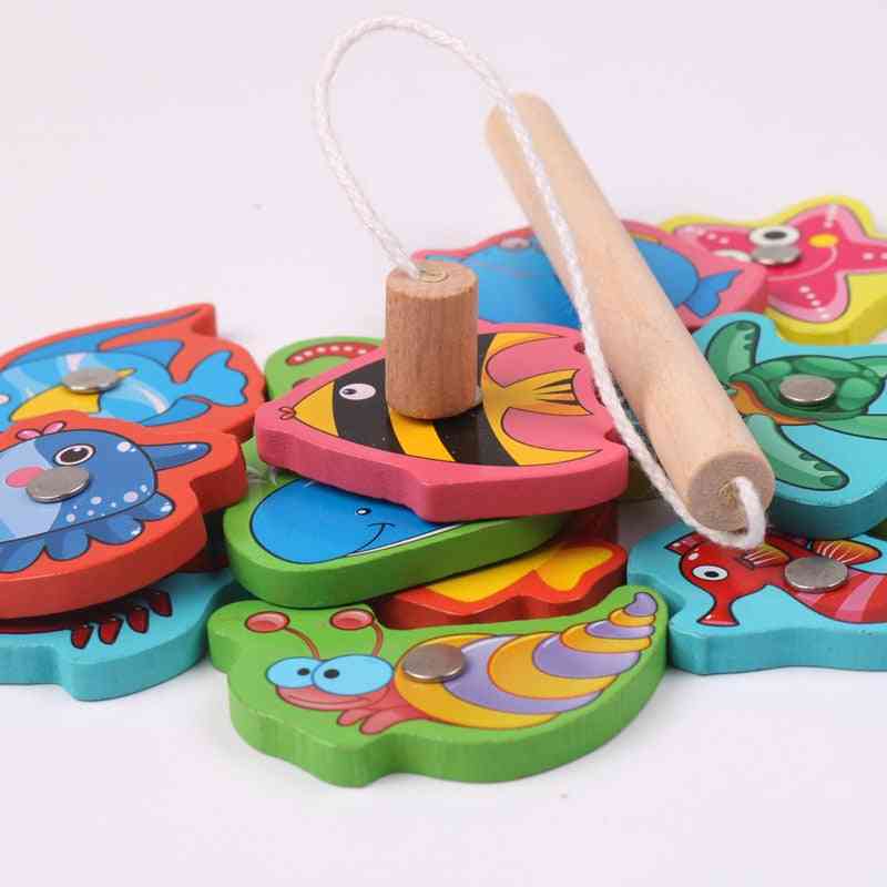 Joc de pescuit magnetic din lemn pentru copii, jucării educative pentru copii