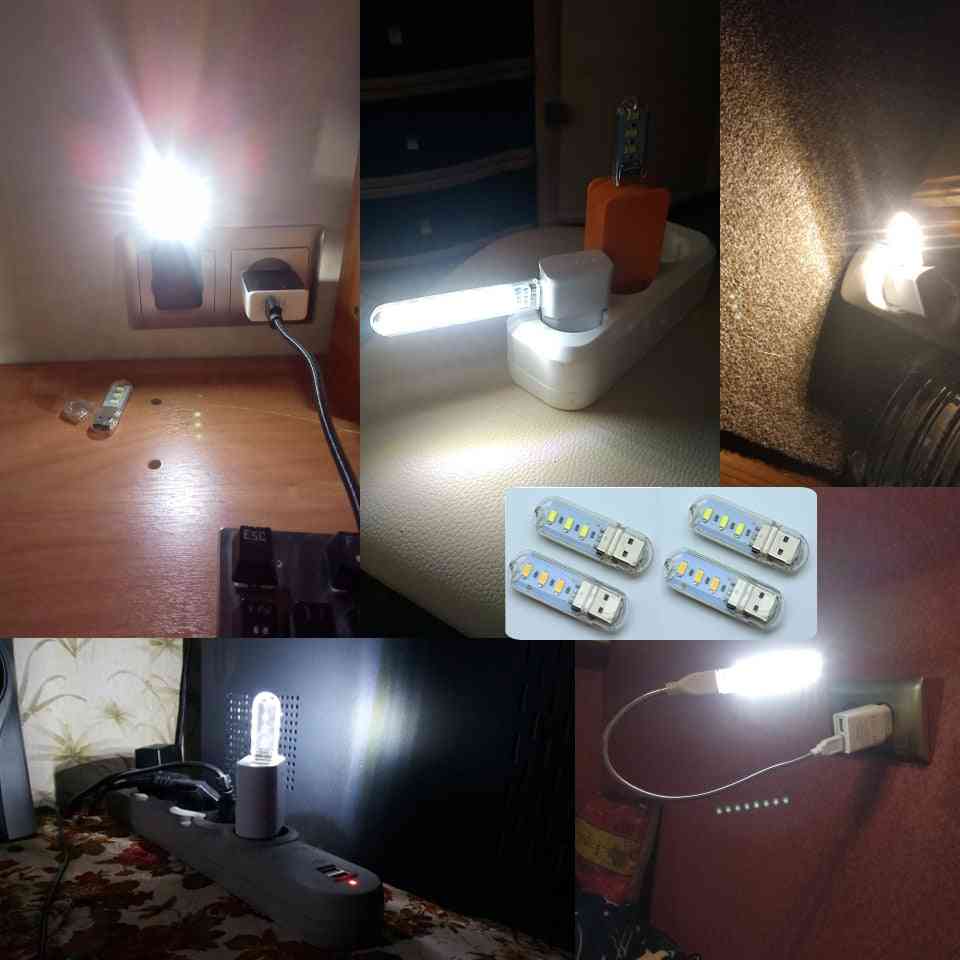 Mini usb -lampada led portatile per lampada da lettura di libri, viaggi, camera da letto, power bank pc, laptop - 3 led bianco caldo