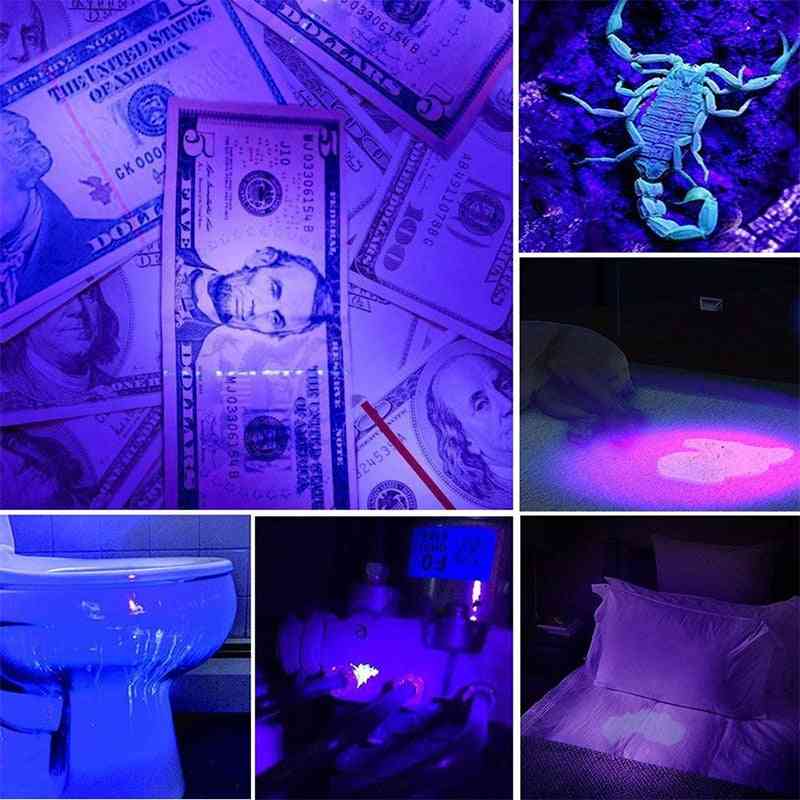 UV-lampun taskulamppu ultravioletti led-taskulampun sterilointilaite zoomattava lemmikkieläinten virtsan tahra hygieniakoetin skorpioni metsästys violetti valo