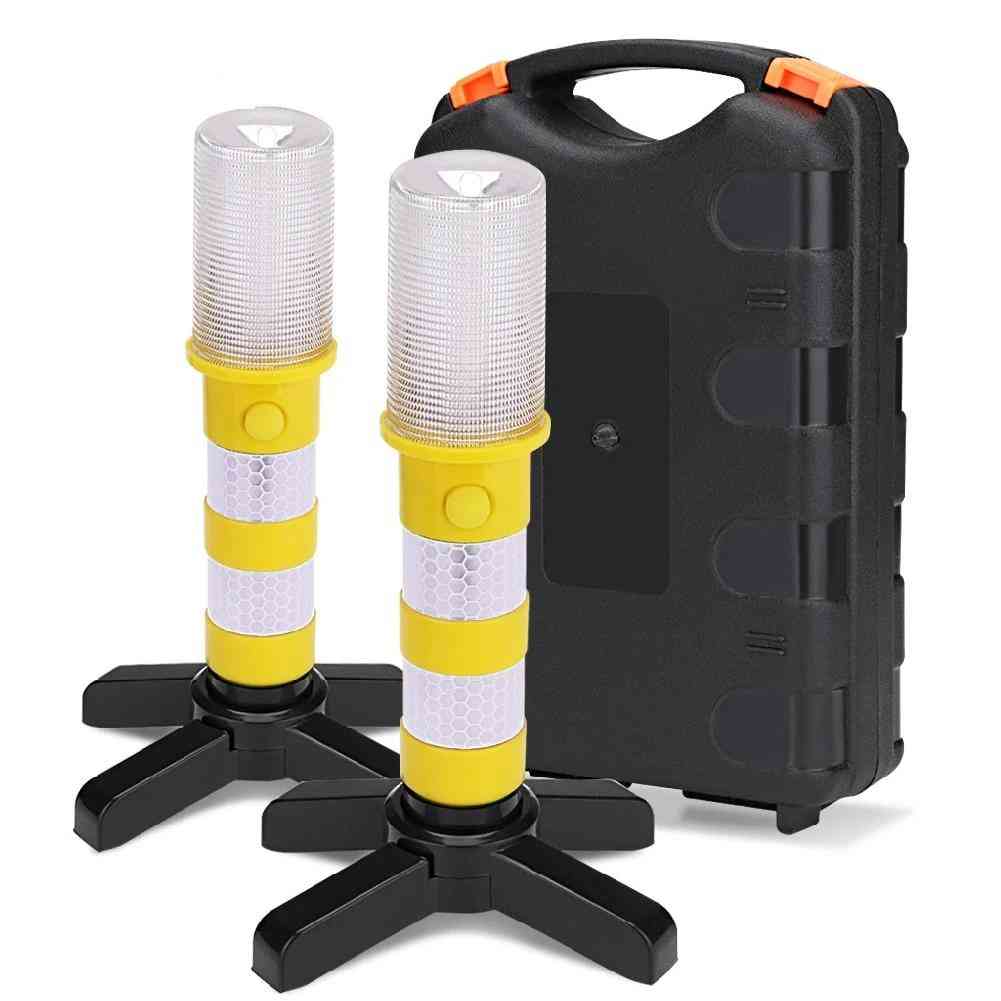 Ledová, magnetická, nouzová obušková svítilna - silniční bezpečnostní blikající záblesková lampa s pouzdrem
