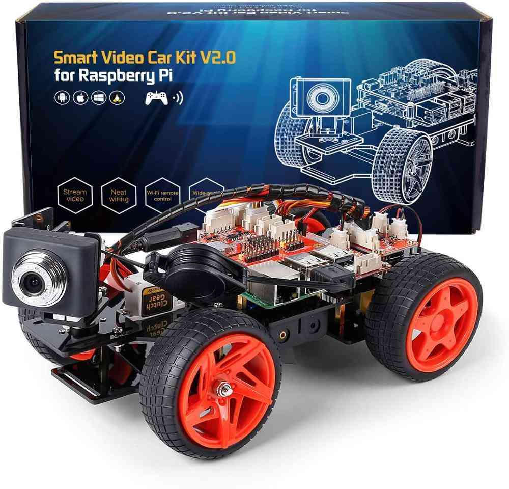 Sunfounder hallon pi smart video robotbilsats, grafisk visuell programmering, fjärrkontroll elektronisk leksak med kamera - bunt 1