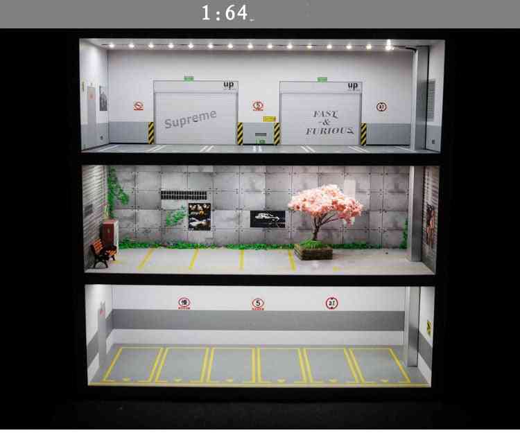 1:64 parkeringsmodell for lagringsstativ for lekebiler - simuleringsgarasje viser parkeringssone