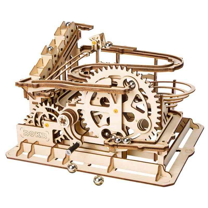 Marble Run Game - Diy Waterwheel Wooden Model Building Block Kit, Assembly Toy For Kids