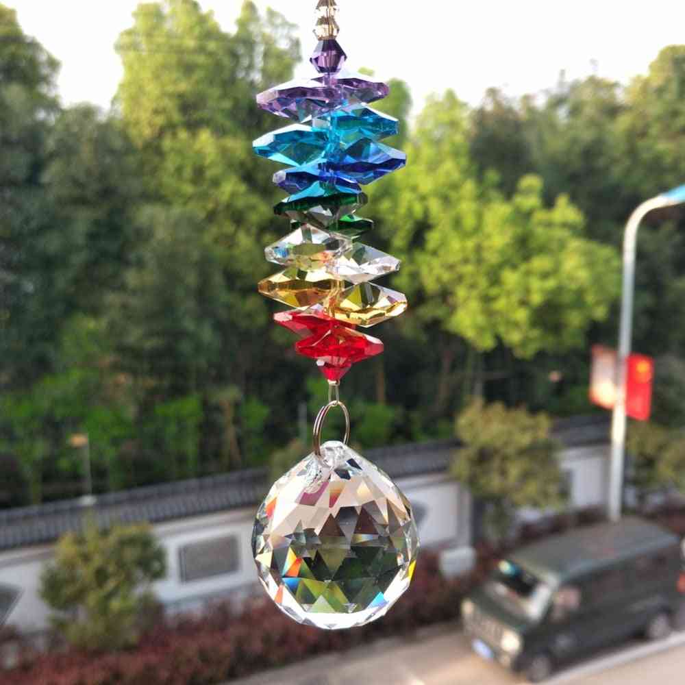 Kézműves szivárvány akril gyöngy koszorú üveg kristálygömbbel