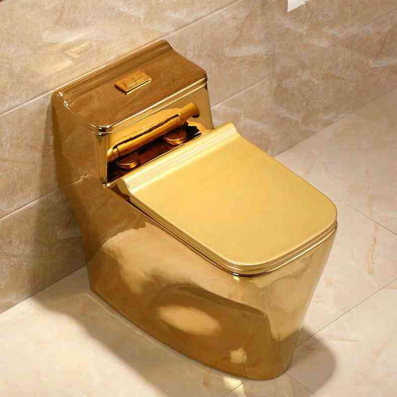 Artistic Plain Golden Closestool Floor Mounted Toilet Seat