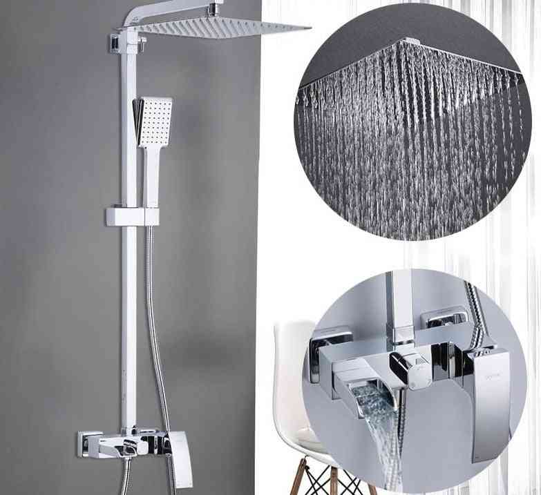 Banheiro chuveiro torneira torneira banheira misturador torneira conjunto cachoeira chuveiro efeito chuva cromado - g2419
