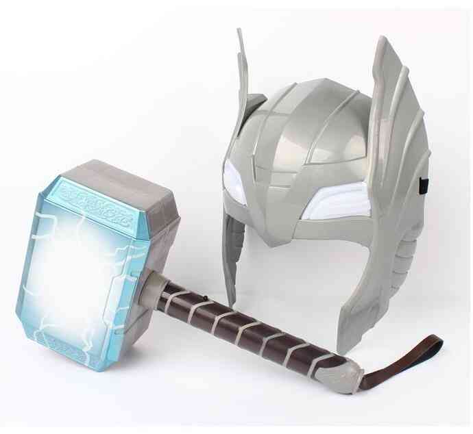 Thor LED ľahká a znejúca prilba so zbraňou Model hračka pre dieťa cosplay