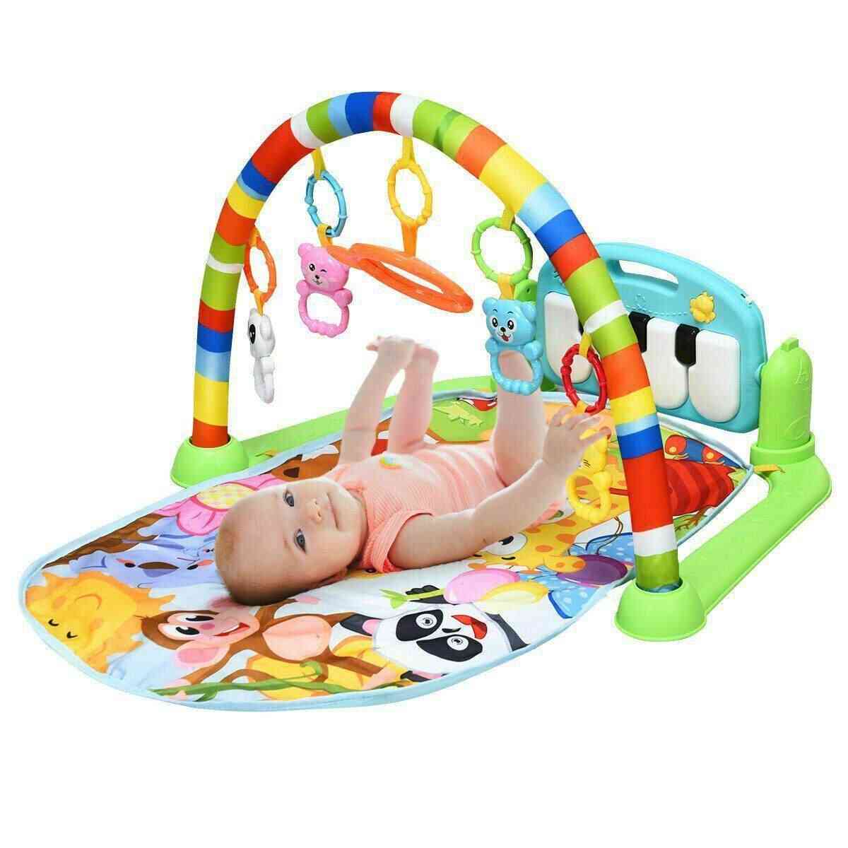 Alfombra de juego de gimnasio para bebés 0-12 meses alfombra de desarrollo, sonajeros suaves juguetes musicales para juegos de bebés - a