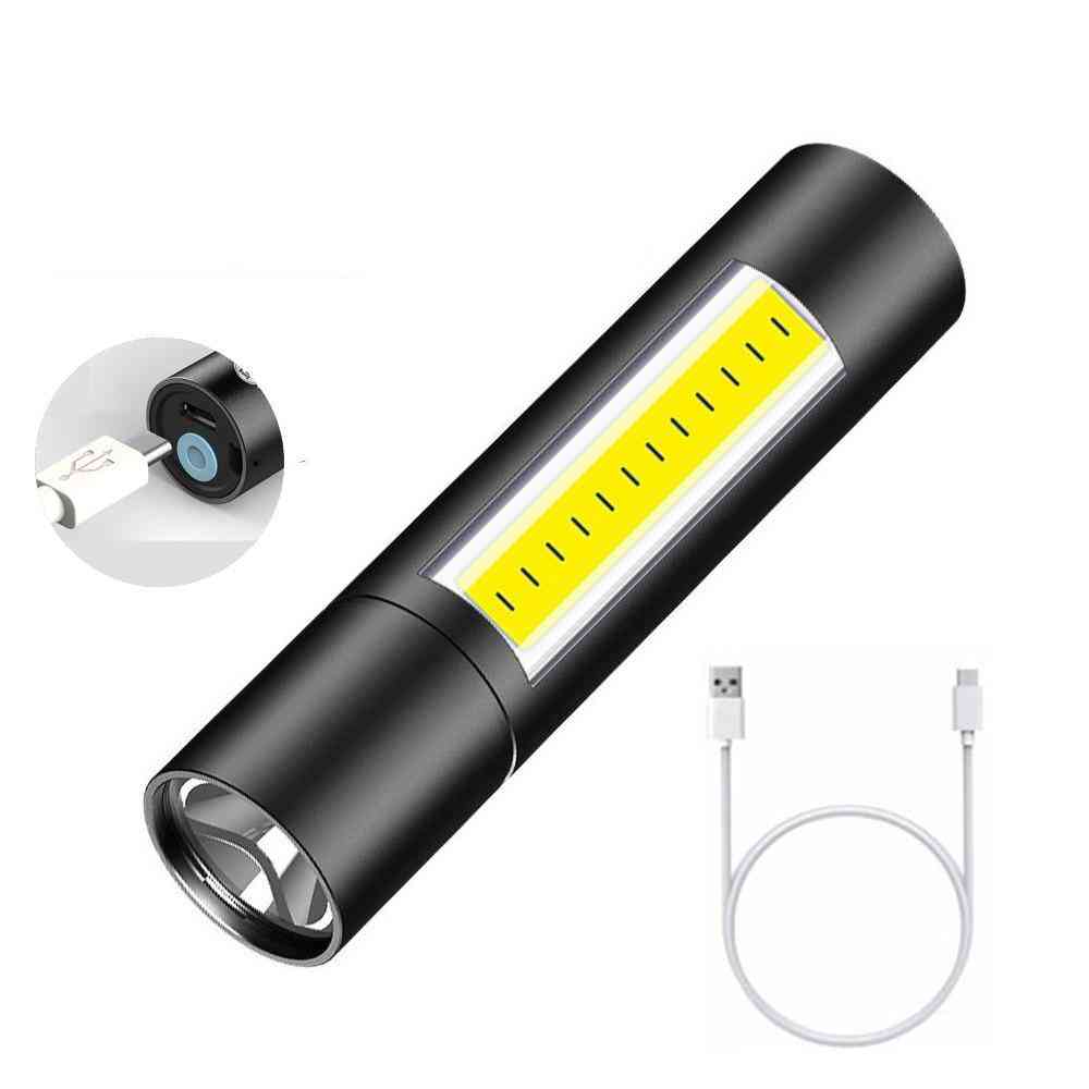 Built-in Battery Led Flashlights - Usb Rechargeable T6 Cob Torch