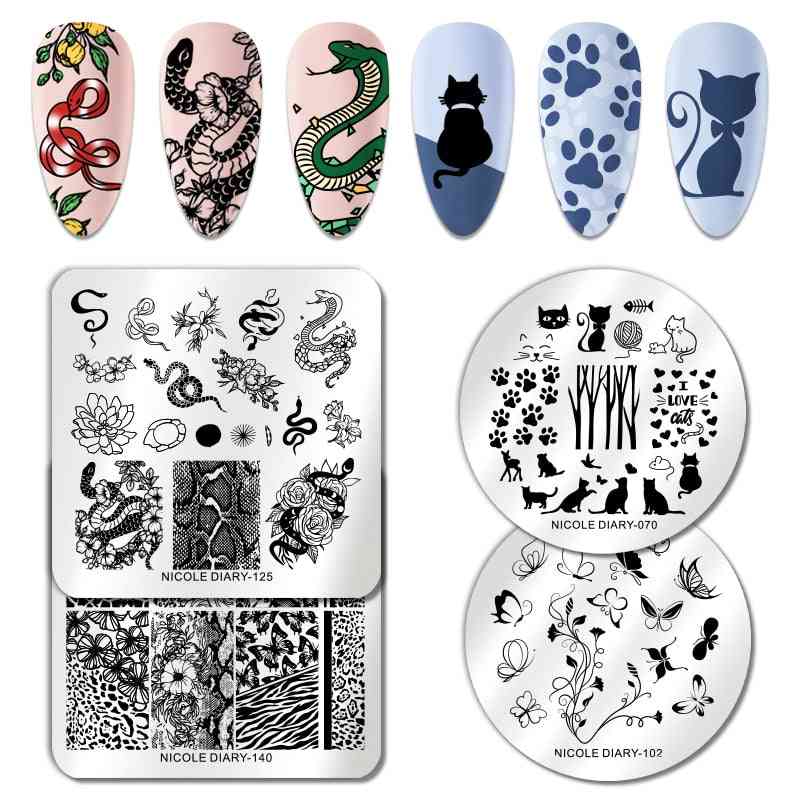 Plantillas de plantillas de uñas de patrón mixto - flores, animales, placas para sellos de uñas - 176
