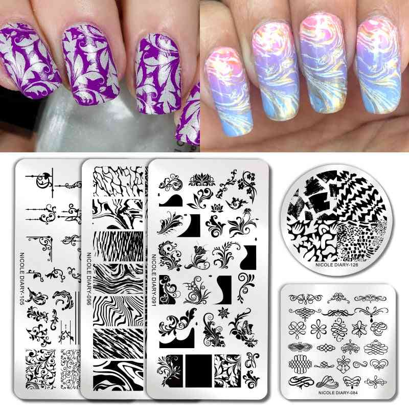 Mixed Pattern Nail Stencil Templates - Flowers, Animals, Nail Stamp Plates