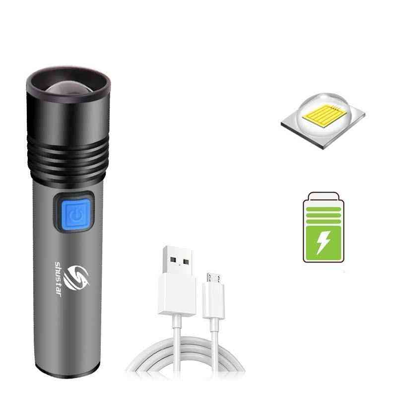 Lampe de poche led rechargeable t6 torche étanche 3 modes d'éclairage lampe de camping zoomable