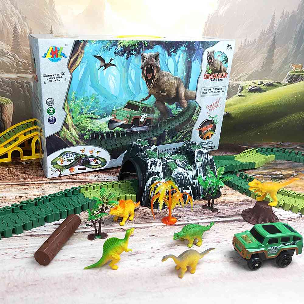 Rennstrecke Dinosaurier Spielzeug, Straße Militär Druckguss flexible Bahn Kurve Set Lernspielzeug für Kinder