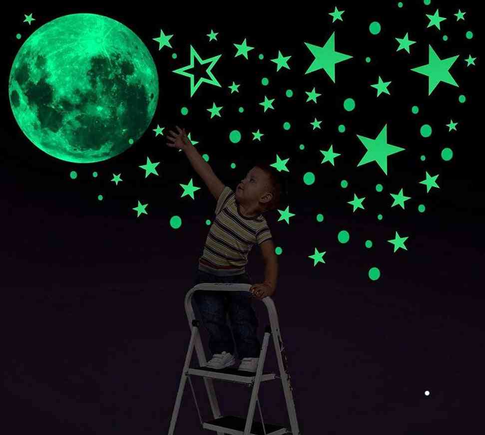 Luminous Moon Dots Star Cartoon Diy Wall Stickers For Kids Bedroom Glow In The Dark Wall Sticker