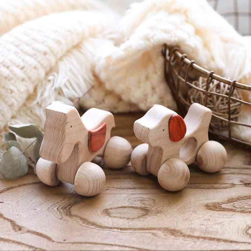 Wooden Animals Dogs, Car Cartoon And Elephants Montessori Toy For Teething Nursing