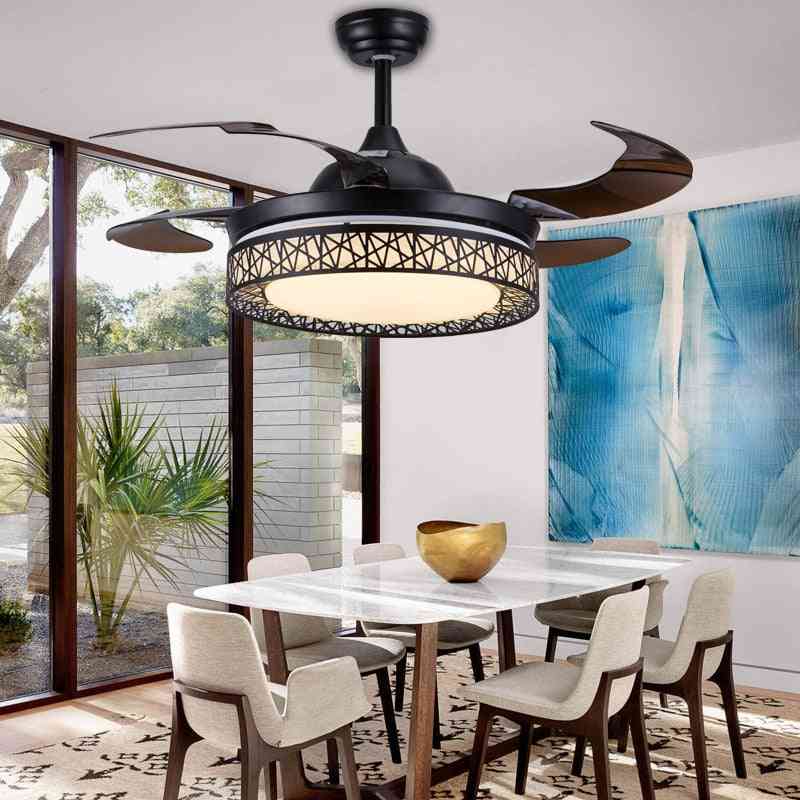 Retro onzichtbare plafondventilatorlamp voor bed, woon- en eetkamer met moderne eenvoudige minimalistische led vogelnest