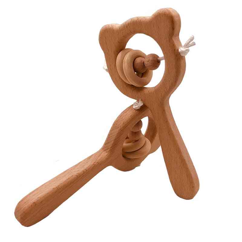 Wooden Rattle Beech Bear, Hand Teething, Rattles Play Toy