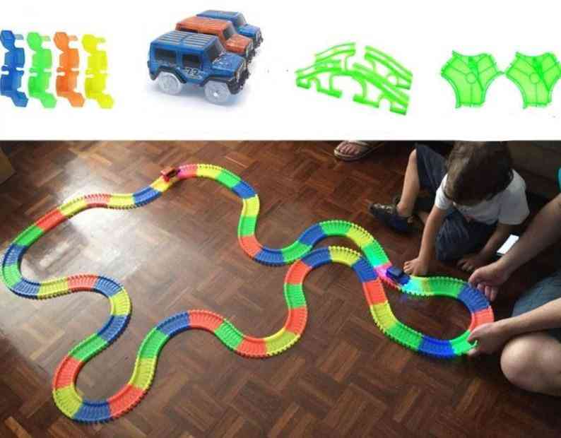 железопътен магически светещ гъвкав коловоз, детски играчки за коли