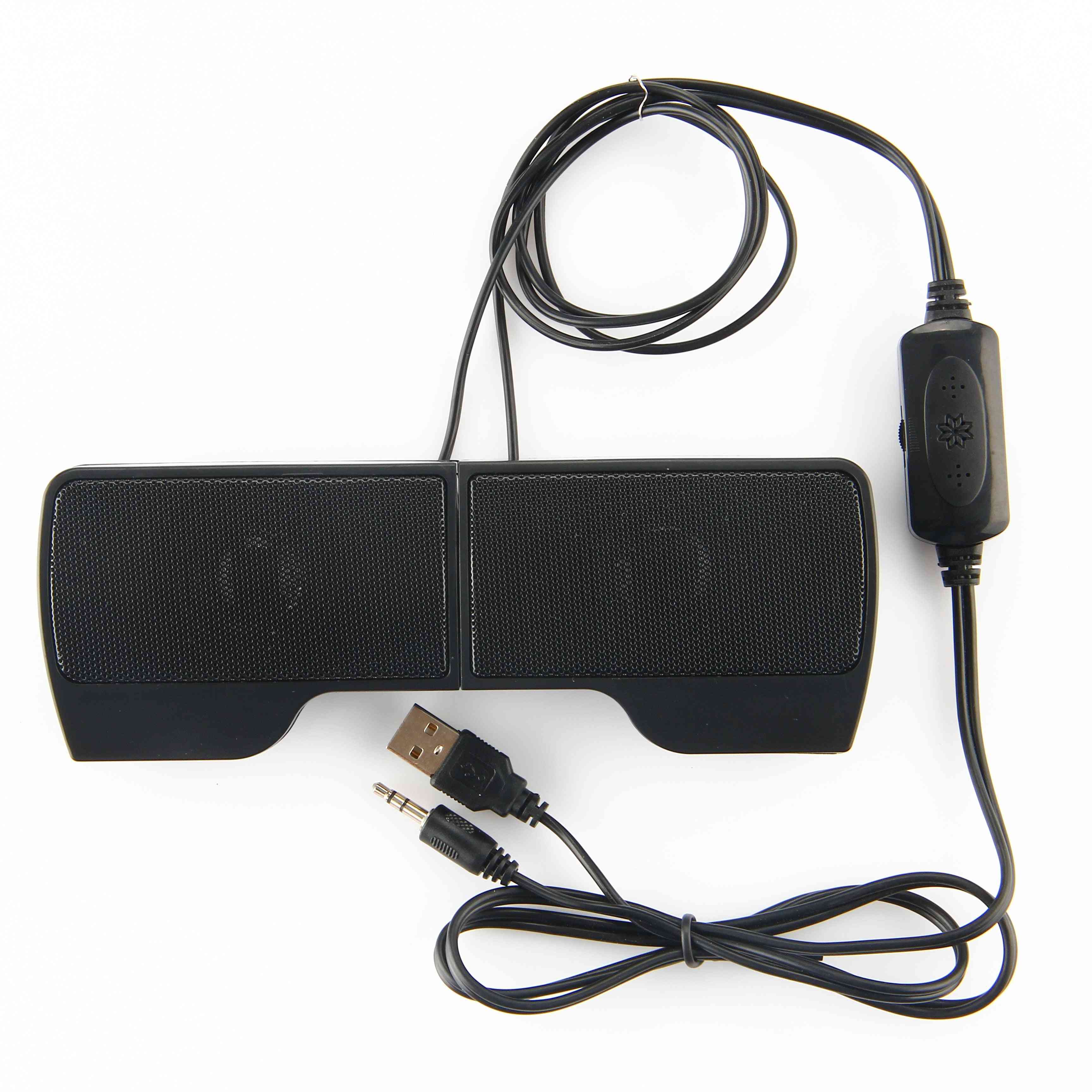 Laptop 2.0 mini stereofónny reproduktor usb 3,5 mm káblový ovládač hudobný prehrávač reproduktor clip-on soundbar pre notebook / počítač (čierny)