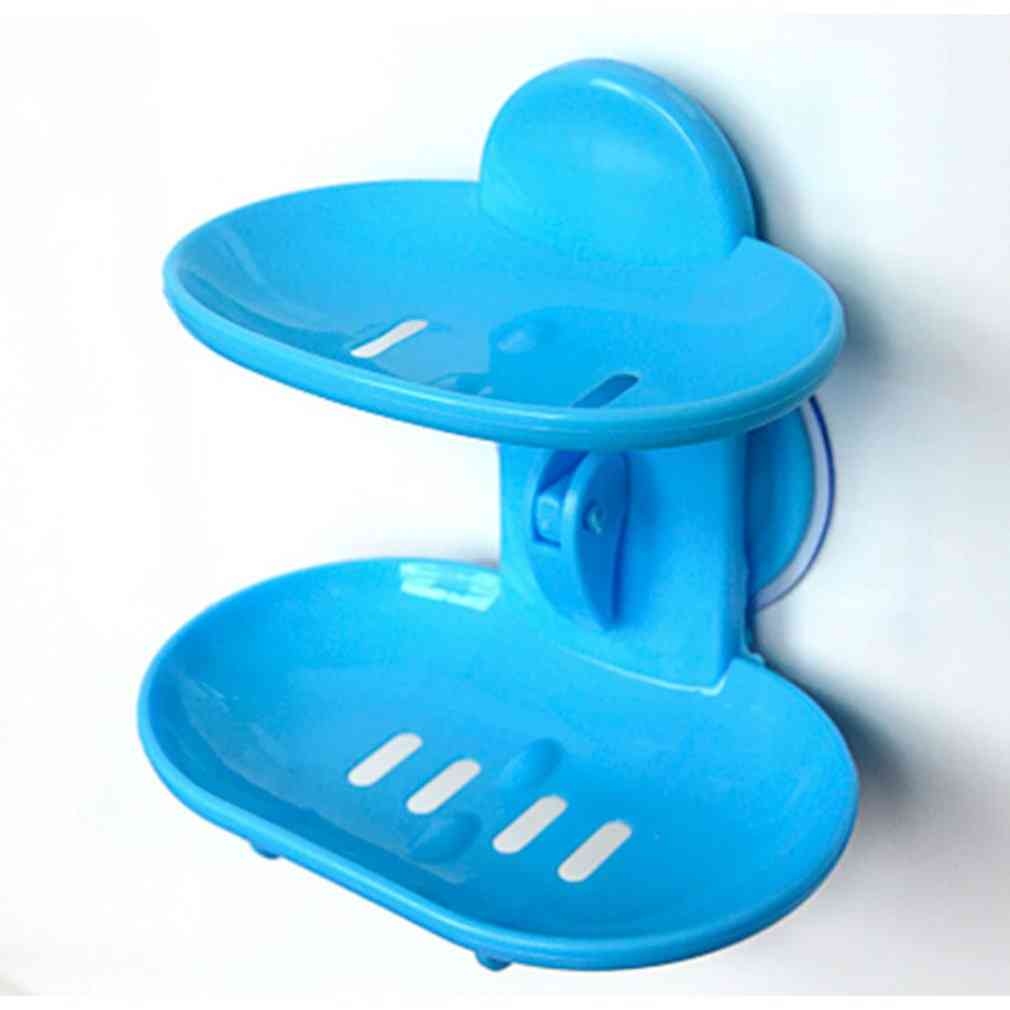Double Layers Bathroom Soap Dishes Holder Rack - Strong Suction Cup Type