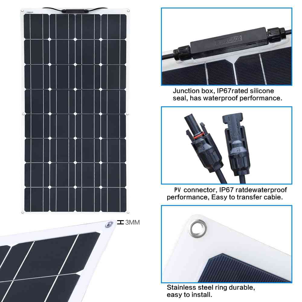 Pannello solare flessibile mono 20a / 10a modulo regolatore solare per auto camper barca casa tetto furgoni campeggio - pannello solare 200w