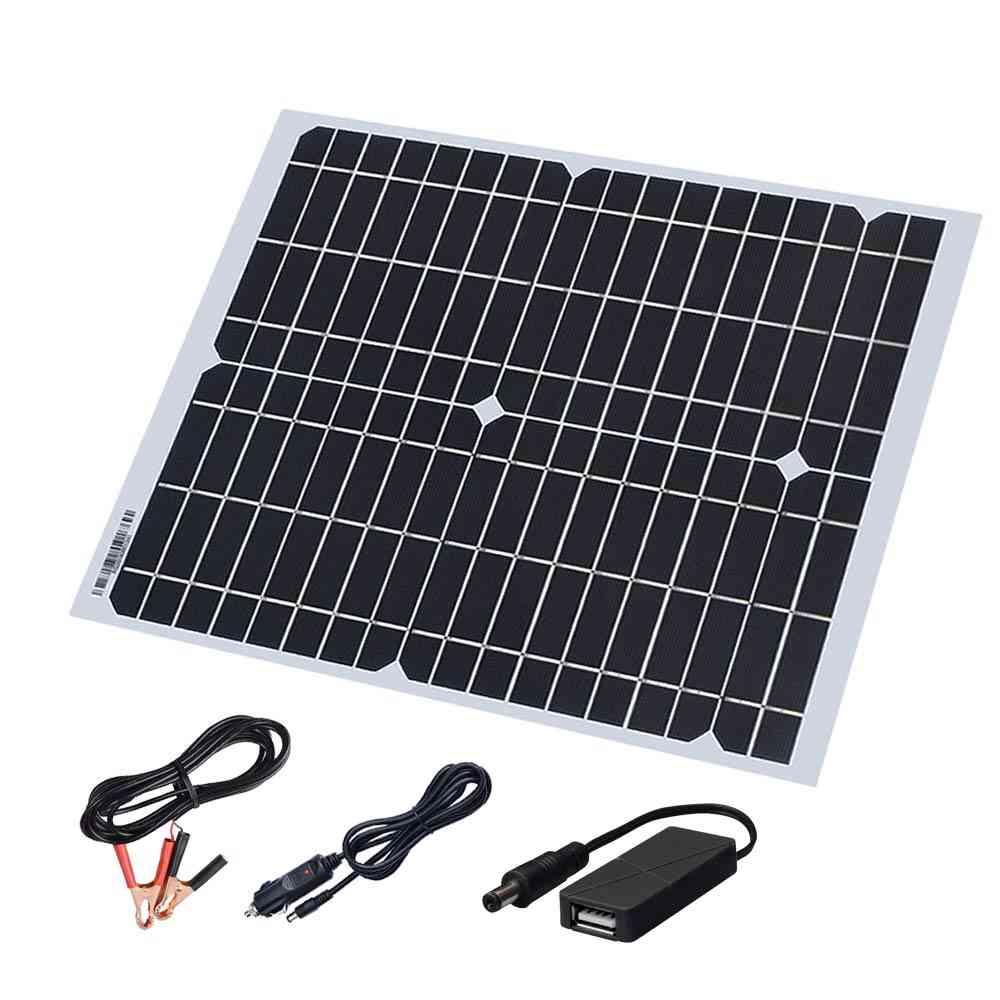 Solar Panel Kit - Cable 5v Usb Cigarette Lighter Alligator Clip Charge For Phone And Car Battery