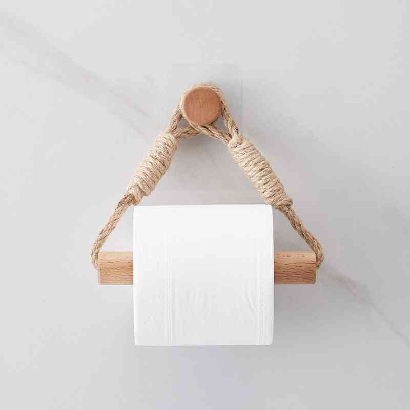 Wooden Toilet Paper Roll Holder - Wall Mounted Storage Rack