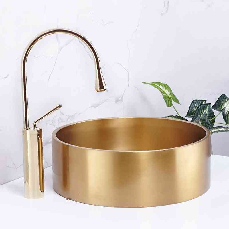 Gold 304 Stainless Steel Wash Basin Round Above Counter Basin Ktv Hotel Villa Art Bathroom Sink Bowl Small Size