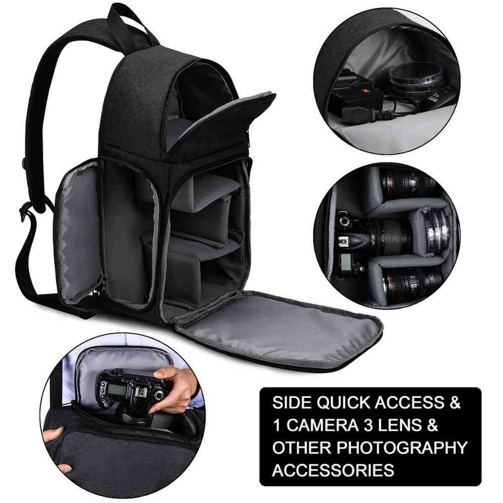 Wasserdichtes Nylon stoßfeste kratzfeste Kameratasche Rucksäcke, Schultergurt, DSLR für Canon Nikon Sony - D15 schwarz