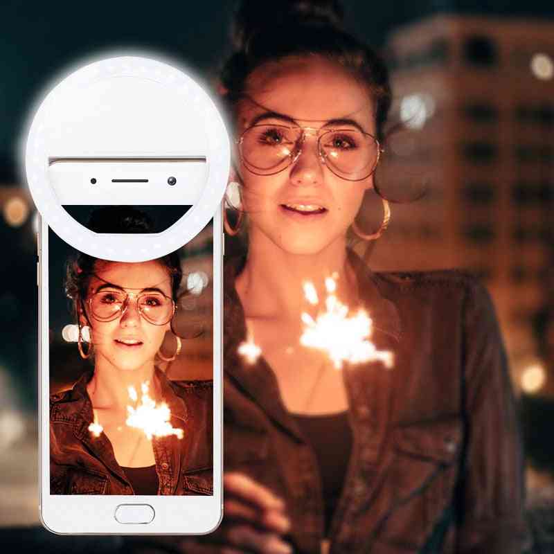Portable Led Selfie Ring Flashlight - Self Timer Tool, Luminous Clip