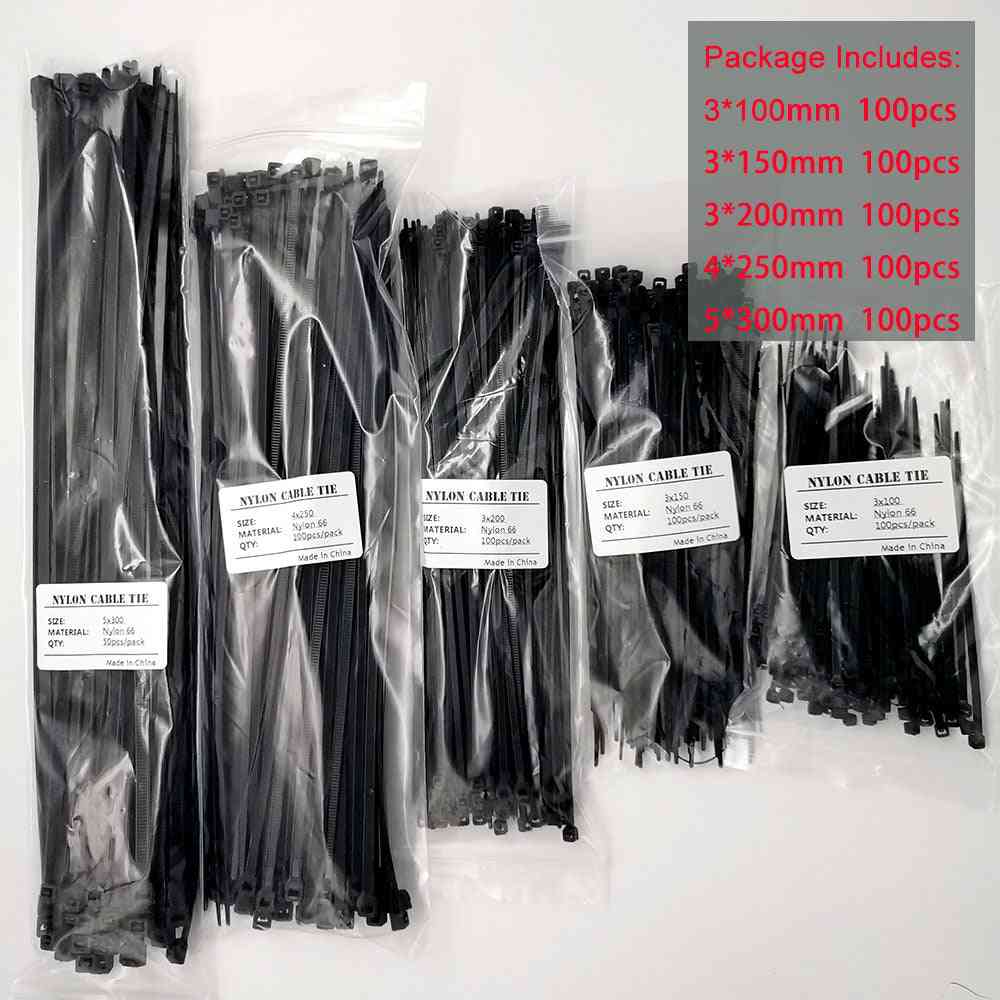 Bridas de nailon 100 mm, 150 mm, 200 mm, 250 mm, 300 mm - bridas autoblocantes de alambre para cables - blanco 500 piezas