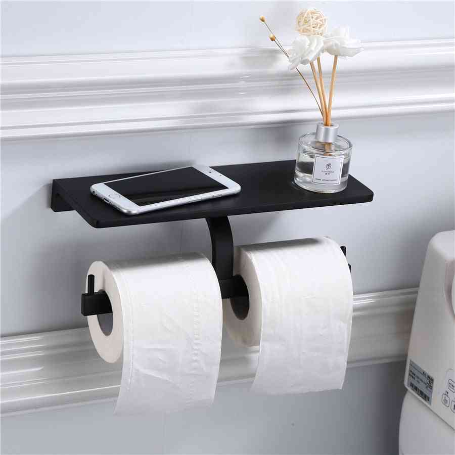 Vægmonteret sort toiletpapirholder - vævspapirholder og rulleholder med telefonopbevaring - en stil