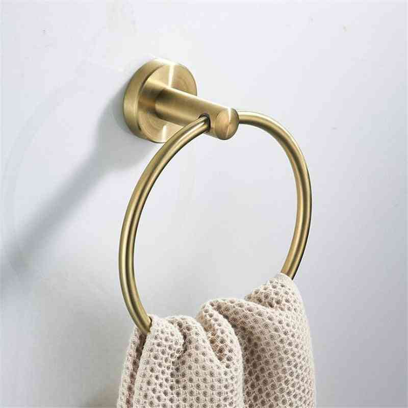 Handdukringar borstad guld rostfritt stål väggmonterat handduksställ badrum handduk rund hållare spik-perforerad hårdvara -