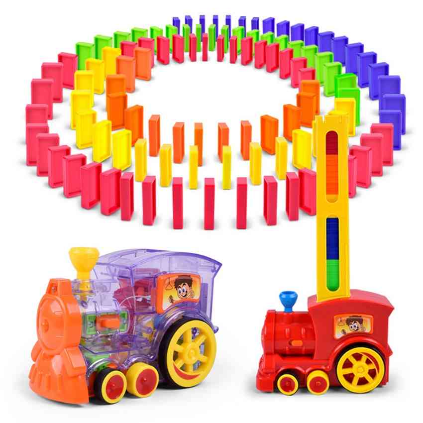 автоматичен комплект за играчки за автомобил домино тухлен влак, със звук и светлина